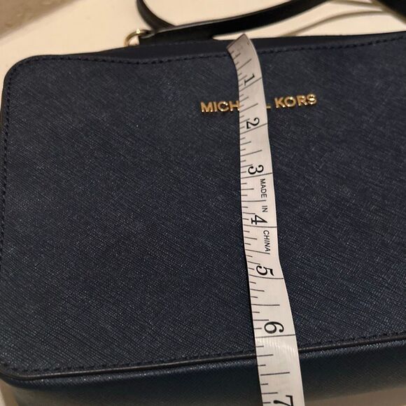 Michael Kors Jet Set Crossbody Bag Blue Saffiano Leather Classic Chain Accent - Picture 11 of 12